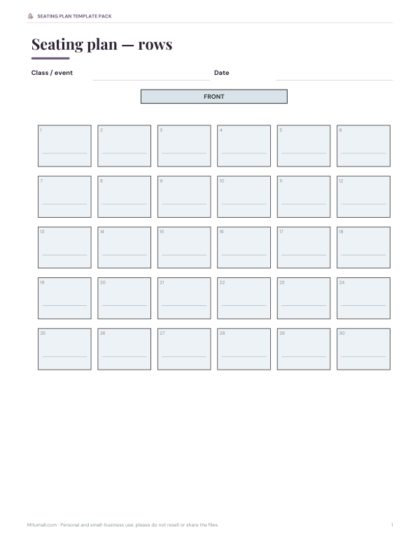 Preview of Printable Seating Plan Rows Layout